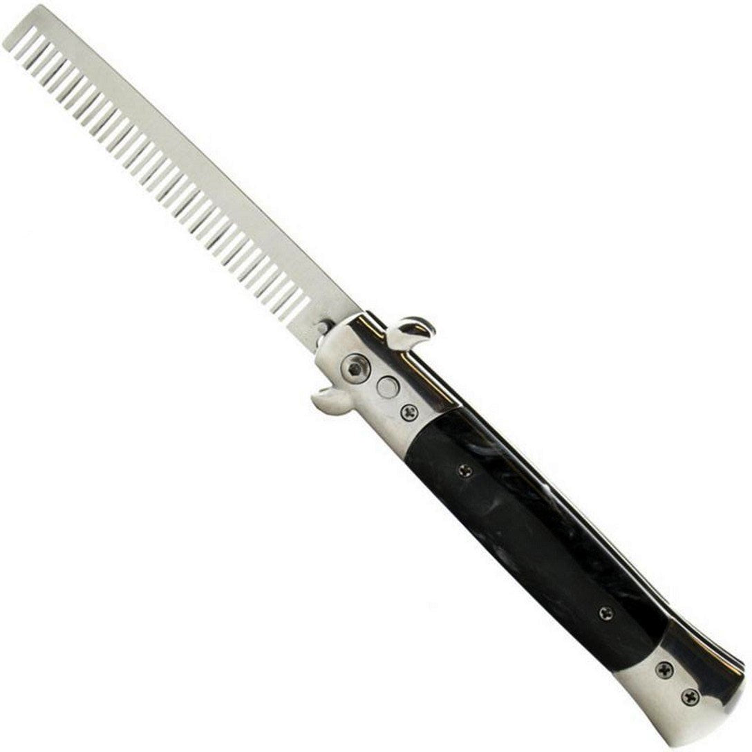 Pocket Folding Flick Hair Comb For Beard, Mustache, Head Black Pearl Handle ~ Mens Pocket Comb stainless steel spring jump Brush Salon Beauty Tool