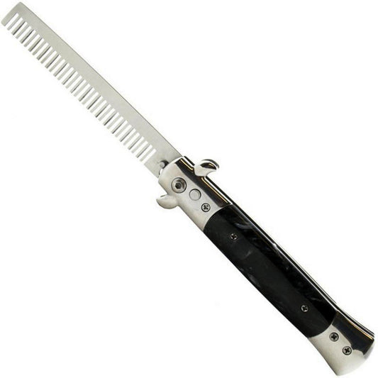 Pocket Folding Flick Hair Comb For Beard, Mustache, Head Black Pearl Handle ~ Mens Pocket Comb stainless steel spring jump Brush Salon Beauty Tool