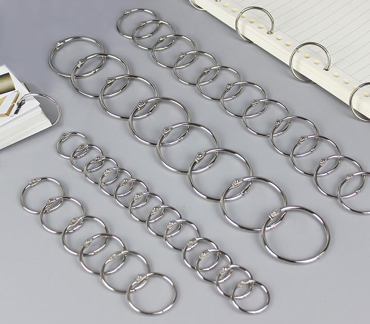 Loose Leaf Binder Rings Inner Dia: 1 inch(25.5mm) 100pcs Metal Silver Book Binder Rings Paper Rings Clips Key Rings Index Cards Rings Great for Home School Office
