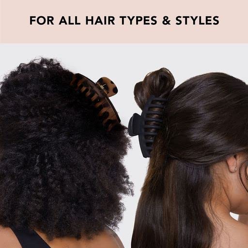 Kitsch Large Hair Clips For Women - Durable Recycled Plastic Claw Clips for Styling & Updos | Secure All-Day Hold, Comfortable Fit - Black & Tortoise | Ideal Gifts for Women, 2pcs