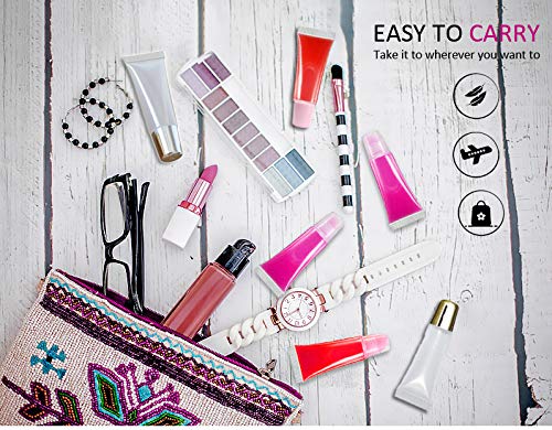 50PCS Lip Gloss Containers 15ml Silver Cap Refillable Cosmetic Squeeze Tubes + 2 x 20ml Syringes Tag Labels Stickers for DIY Lip Gloss Base Glitter