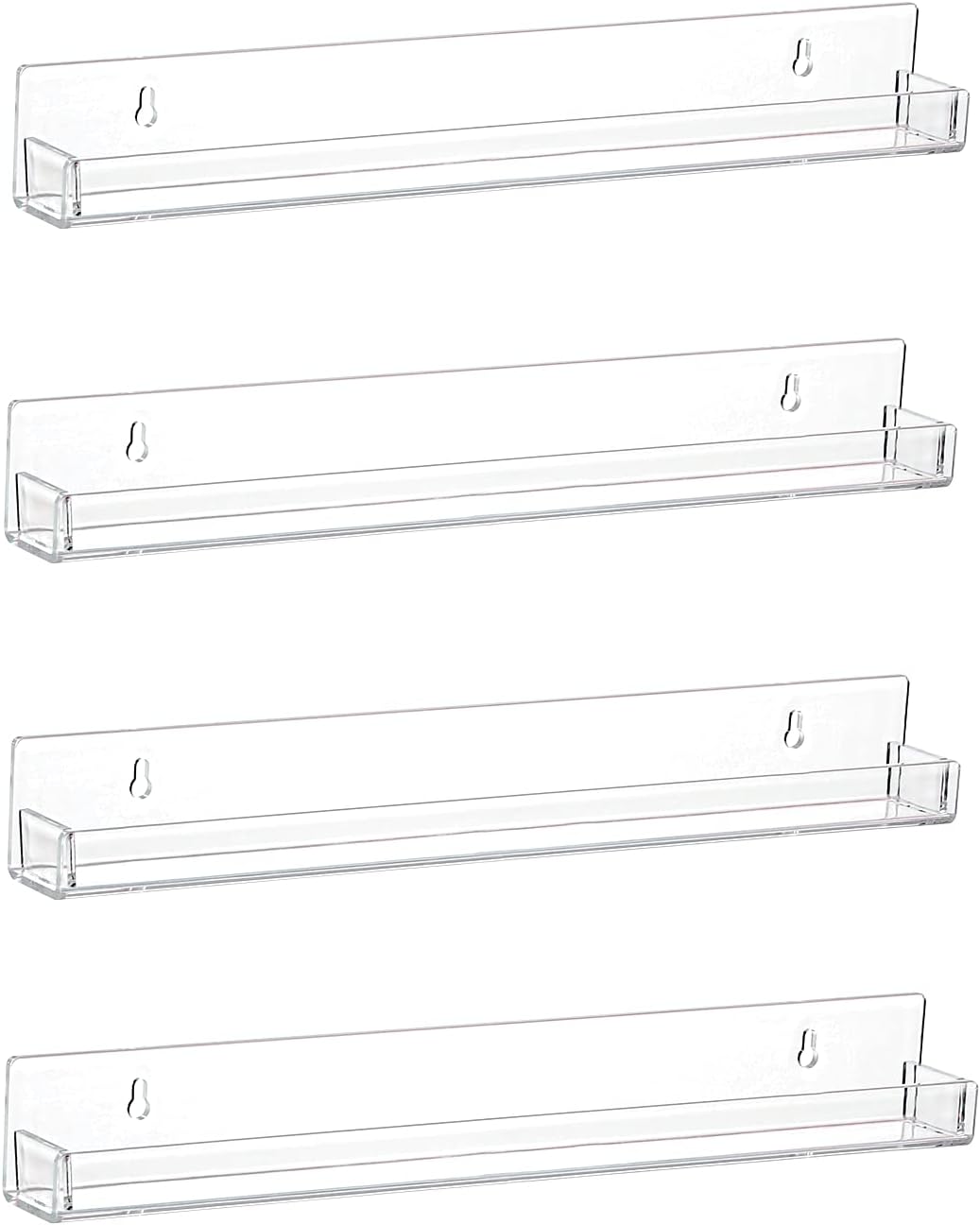 LikeU Nail Polish Rack Wall Mounted Shelf 4 Pack, Clear Acrylic Holder Organizer With Removable Anti-slip End Inserts, 4 Tiers Floating Display for 60 Bottles