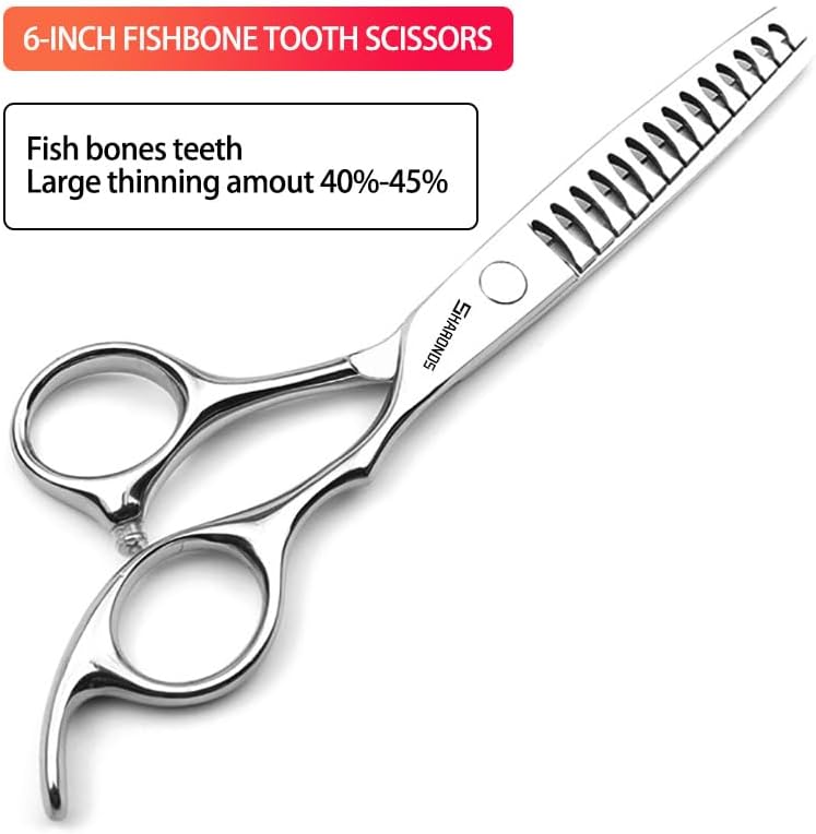 SHARENDS 6/6.5 inch Professional Hair Scissors - Barber Scissors - Stainless Steel - Silver - Modern Style - Right Hand - 6 Inch Teeth-A