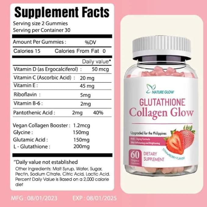 Nature Glow Glutathione Collagen - Strawberry & Cranberry Flavor Bundle, 60 Chewable Gummies Each, 30 Count (Pack of 2)