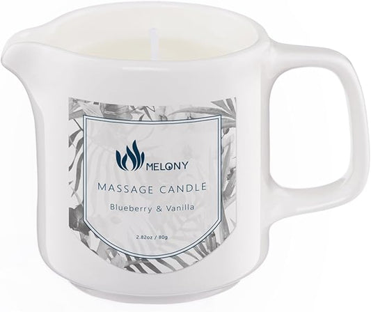 MELONY Soy Massage Oil Candle | Blue & Vanilla | Low Temp | 2.82 OZ / 80G | Perfect Intensive Skin Treatment Candle | Nourishing with Almond Oil, Shea Butter & Cocoa Butter | Massage & Moisturise