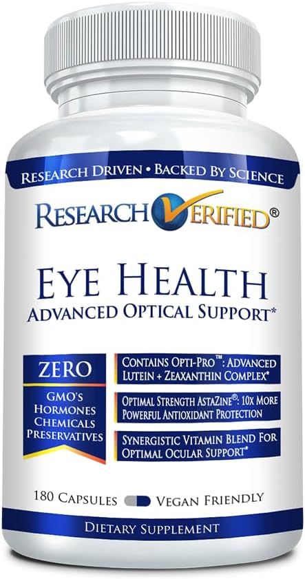 Research Verified Eye Health - Nourish and Protect Eyes and Vision, Support Healthy Retina, Improve Blood Supply to Eyes - Vitamins A, B, C, and E - 180 Capsules - 3 Month Supply - Made in The USA