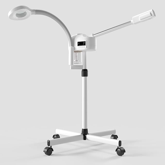 Facial Steamer Professional, Facial Steamer with Magnifying Lamp for Esthetician, 2 in 1 Ozone Steamer for Face, Face Steamer for Facial Deep Cleaning, White.