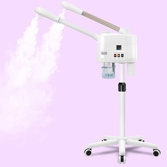 Professional 2 in 1 Ozone Facial Steamer on Wheels - Hot & Cold with Time Setting, Adjustable Height for Spa, Salon & Home