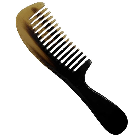 Natural Buffalo Horn Wide Tooth Comb, 8 Inch, Handcrafted Hair and Beard Detangling Comb, Black and Marbled