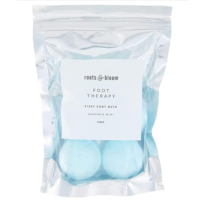 Roots & Bloom Fizzy Foot Bath-Gardenia Mint, Pack of 6 Fizzy Foot Soaks for Dry Skin, Cracked Heels and Stubborn Foot Odor - Ultra Hydrating Foot Soak to Detox and Nourish Skin and to Soothe Soreness.