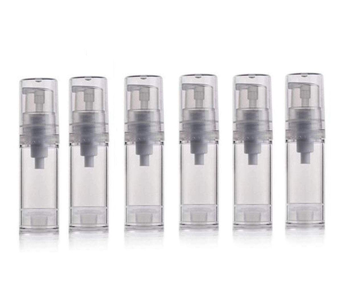 5ML Airless Pump Bottle-Empty Refillable Airless Vacuum Pump Cream Lotion Bottle Travel Bottles Toiletries Liquid Container for Cosmetic Make-up Pack of 6 (Transparent)
