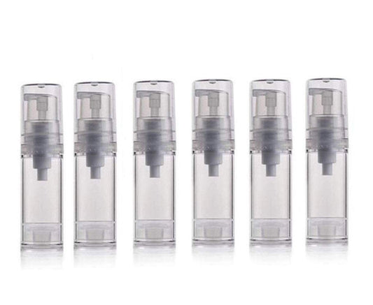 5ML Airless Pump Bottle-Empty Refillable Airless Vacuum Pump Cream Lotion Bottle Travel Bottles Toiletries Liquid Container for Cosmetic Make-up Pack of 6 (Transparent)