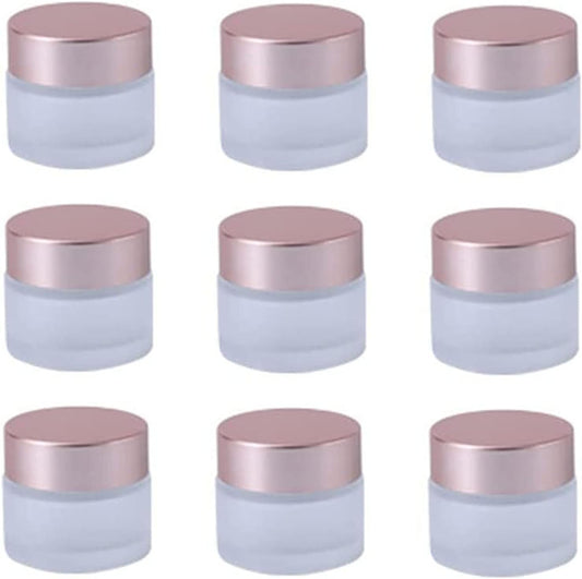 10 Pcs 10 Gram/10ml Empty Jars Clear Frosted Glass Cream Jar Pot Bottles with Rose Gold Lids Cosmetic Container Refillable Glass Eye Cream Jar Pot for Face Lotion Eyeshadow Lip Balms …