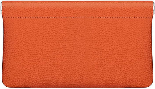 Genuine Leather Pocket Cosmetic Bag for Purse,Coin Purse Lipstick Cosmetic Accessories Travel Pouch for Storage Waterproof Portable No Zipper Self-closing Small Makeup Pouch (Orange)