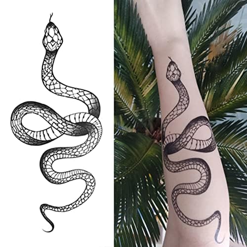 Fashion Realistic Big Size Black Snake Temporary Tattoo Stickers for Women Men Waterproof Fake Tattoo Waist Body Forearm Arm (Pack of 4)