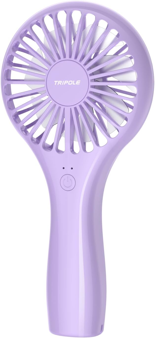 TriPole Handheld Mini Portable Fan, Personal Battery Travel Fan for Outdoor Trips Wedding Hot Flashes, Rechargeable & USB Powered, Small Lash Dryers for Eyelash Extensions, Purple