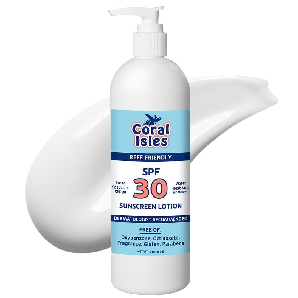 Coral Isles by Rocky Mountain Sunscreen | SPF 30 Lotion | Broad Spectrum UVA/UVB Protection | Hawaii Reef-Safe Act Compliant | Oxybenzone & Octinoxate Free | Water Resistant 80 Min. | 16 Fl Oz