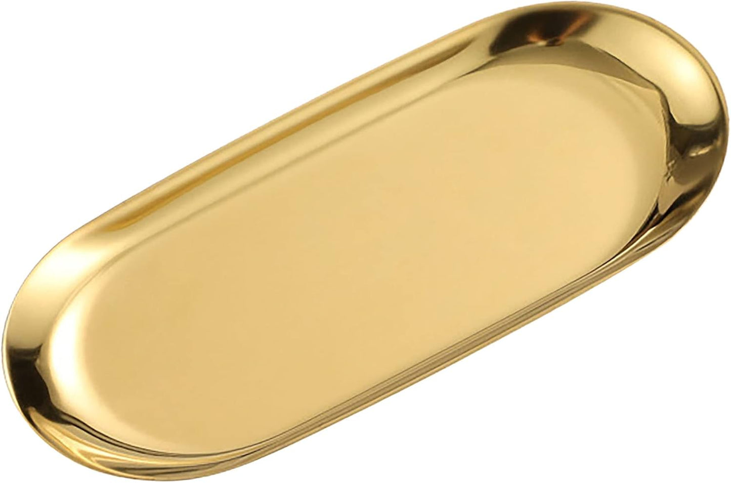 1 Pcs Gold Trinket Tray Oval Stainless Steel Small Serving Trays Towel Storage Dish Plate Tea Fruit Trays Jewelry Plate Decorative Storage Tray (Gold 1pcs, 9 x 3.8 Inch)