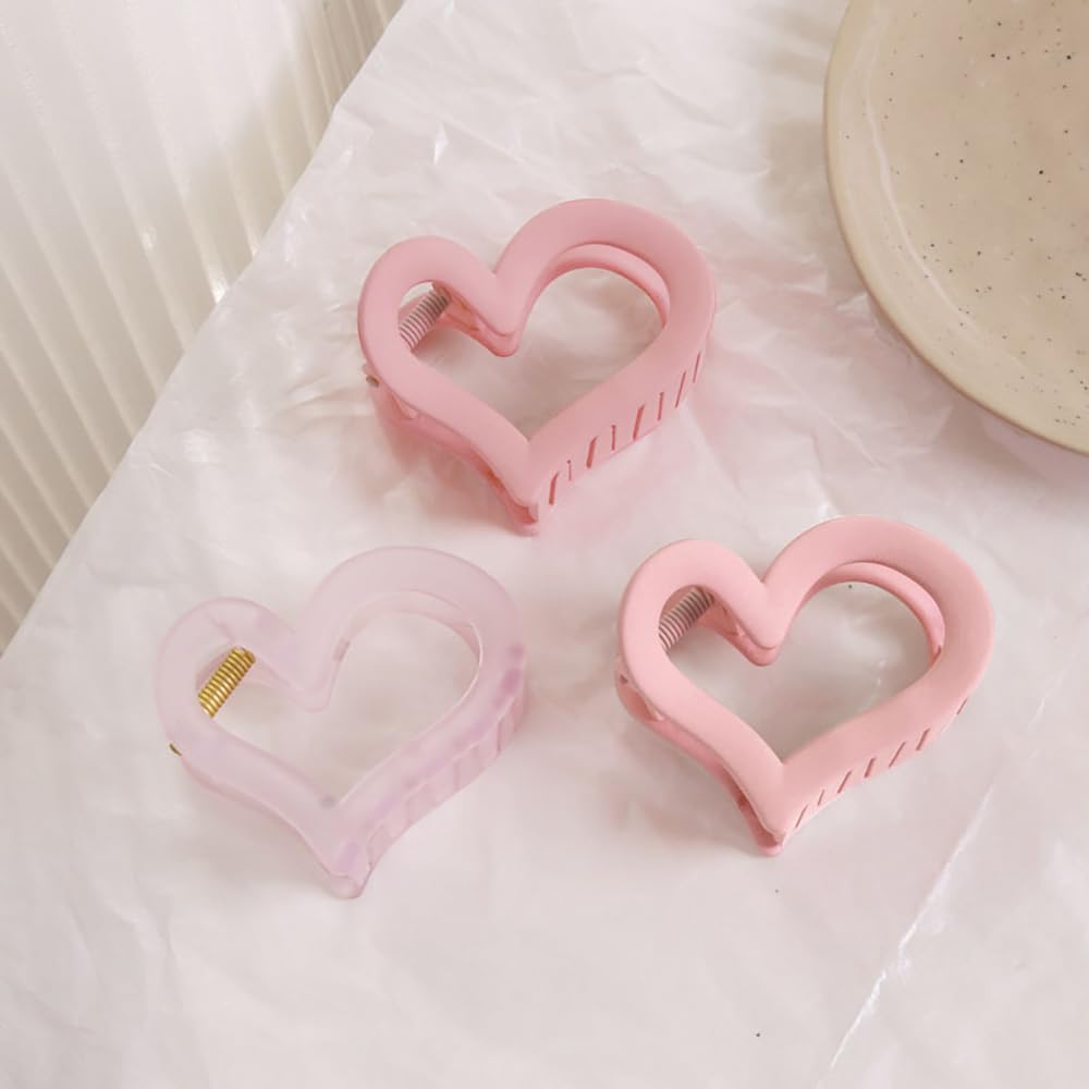 3Pcs Cute Medium Matte Acrylic Pink Hair Claw Clips - Love Heart Jaw Clips for Women, Valentine's Day Party Hair Styling Accessories