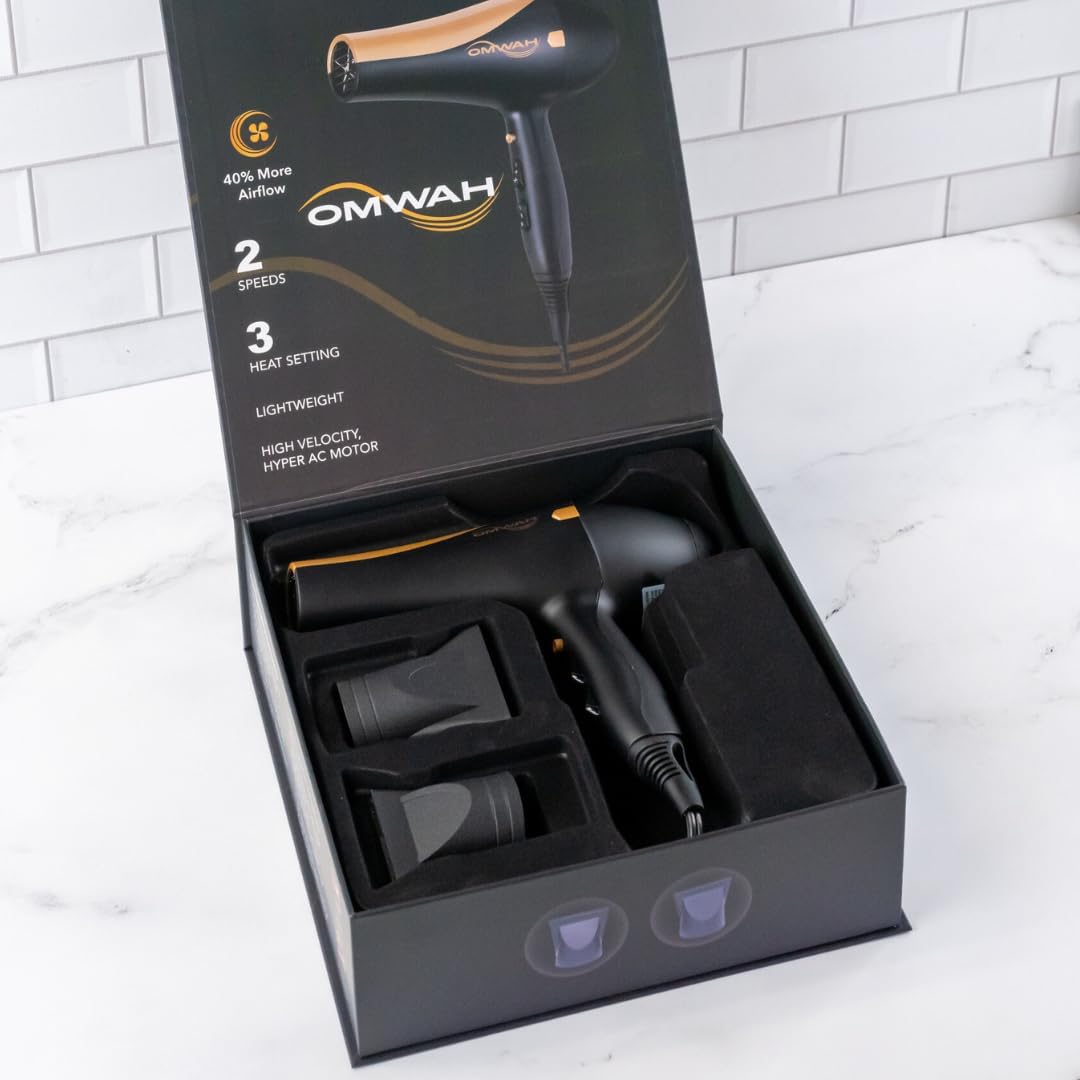 OMWAH Professional Blow Dryer - Powerful 1600W-1875W Salon-Quality Hair Dryer with Customizable Settings, Cool Shot Button, and Versatile Attachments for Stunning, Frizz-Free Hair Styling