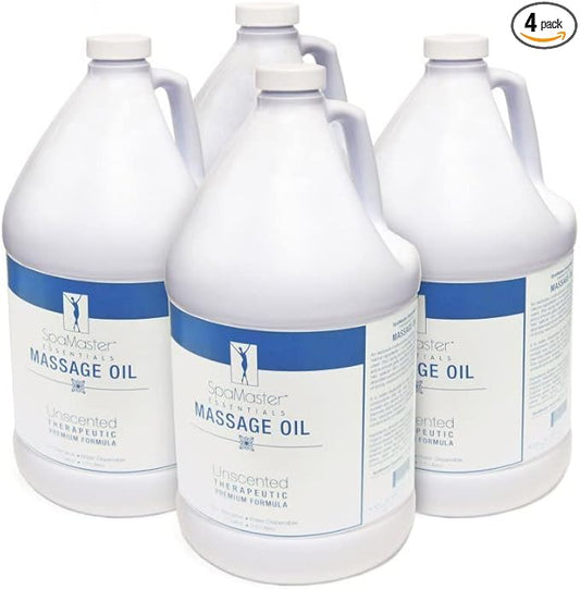 Master Massage - Organic, Unscented, Vitamin-Rich and Water-Soluble Massage Oil - 4 Gallon Bottle Per Pack
