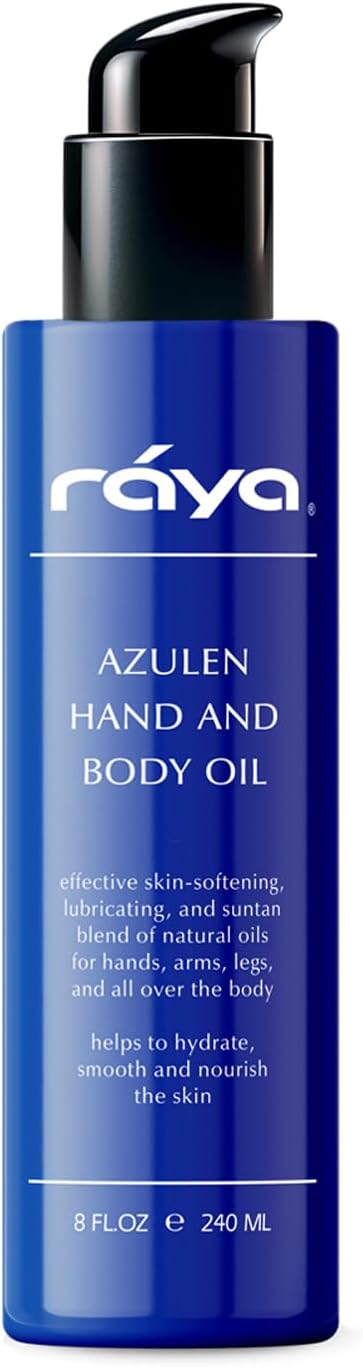 RAYA Azulen Hand and Body Oil 8 oz (451) | Softening and Natural Blend of Oils for Hands, Arms, Legs, and Body | Great as a Body Massage Oil | Great for All Skin