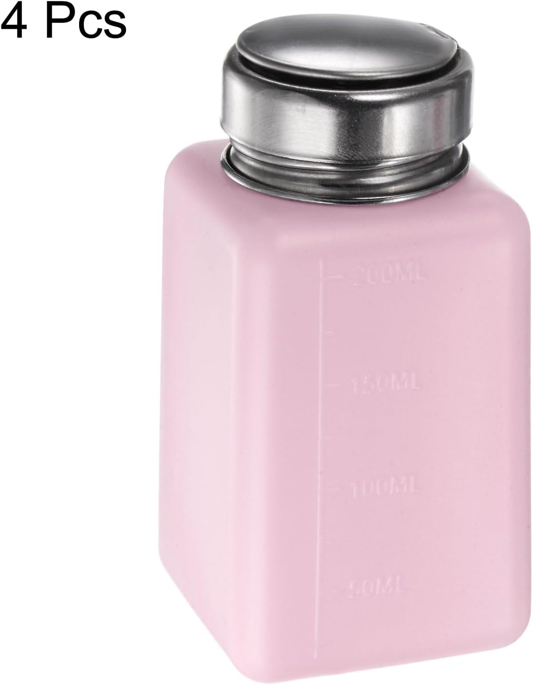 HARFINGTON 4PCS 200ML(6.8oz) Push Down Alcohol Dispenser Pump Liquid Press Empty Bottles Refillable Container for Acetone Cleanser Nail Polish Remover, Pink
