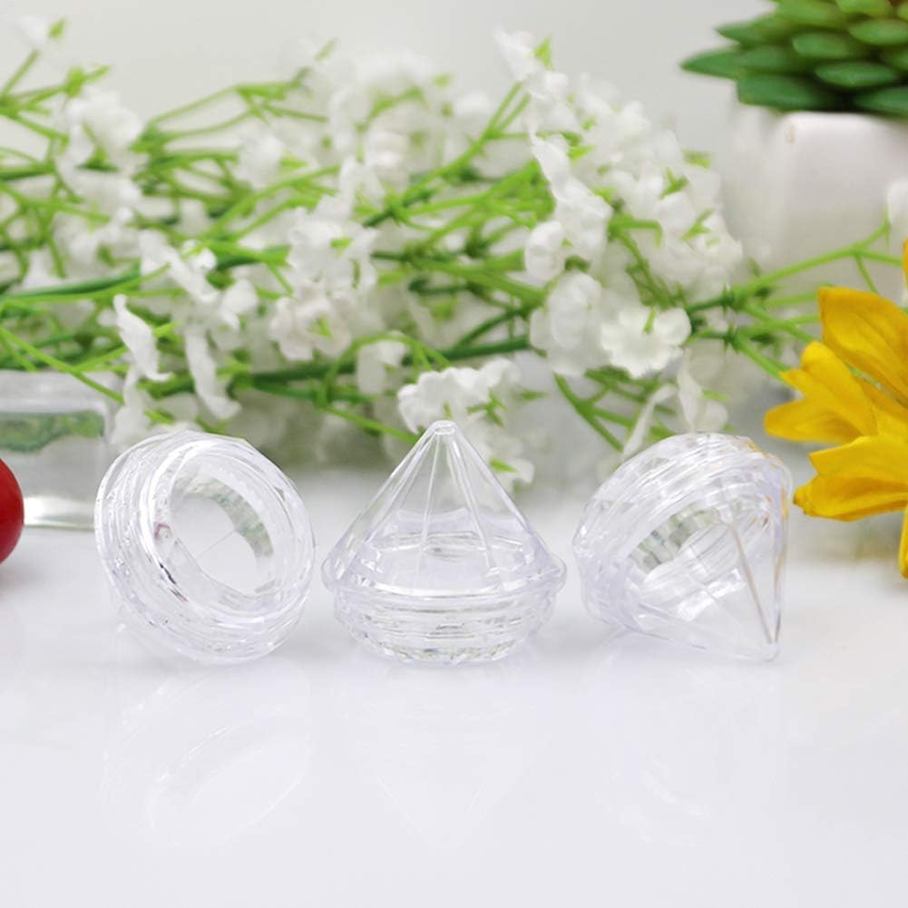 50 PCS 5 Gram Diamond shaped Clear Jars Empty Refillable Cosmetic Sample Jars Makeup Plastic Jar with Lid Cosmetic Trial Case Compact Storage Box for Lotion Creams Eyeshadow Nails Powder