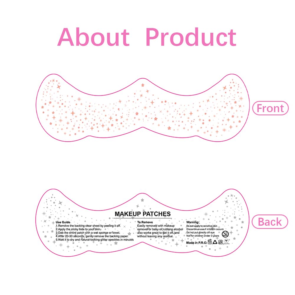 Face Glitter Patches Tattoos, 12 Sheet Glow Up Makeup Speckles Cute Face Glitter Accessories for Women