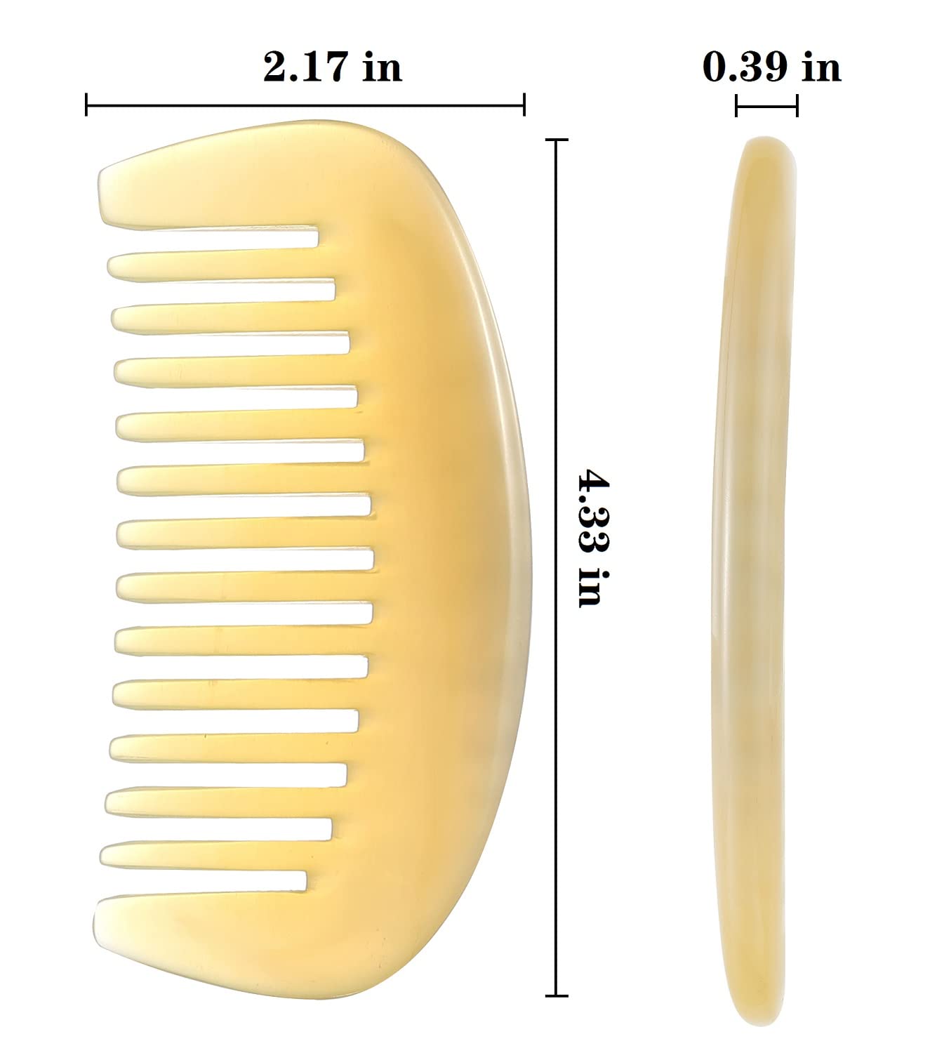 Wide Tooth Premium Quality 100% Handmade Anti Static Natural Sheep Horn Comb - Professional Detangling Massage Comb (Semicircle STY2)