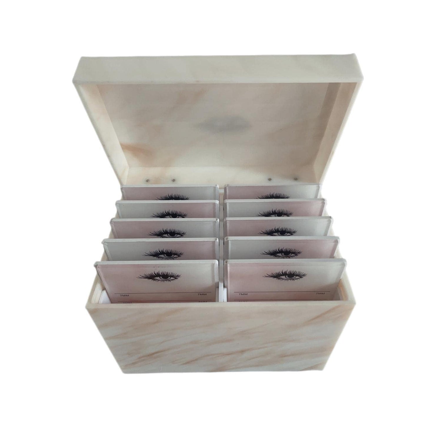 10 Layers Acrylic Eyelash Storage Box,Eyelash Holder Extension Tool,Makeup Organizer False Eyelashes Glue Pallet Holder, Grafting Eye lashes Close-Packed Display with 10 Pallets (Yellow Marble)