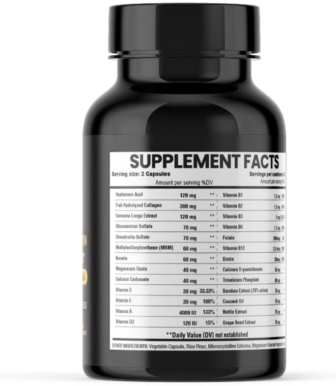 Hyaluronic Acid, Biotin, Collagen, Keratin, Cucurma, Vitamins 25,000 Beauty Complex, 60 Veggie Capsules, Hair Growth, Nail Join Bone Health Supplement