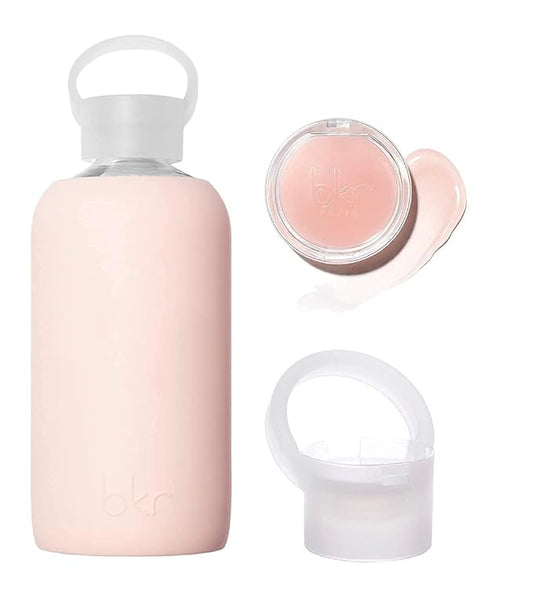 bkr Little Smooth Tutu “Kiss Kit”- 16 oz - Lip Balm Water Bottle Kit - Glass Water Bottle - Bitten Water Balm - Dishwasher Safe - Removable Silicone Sleeve - Replenishable Balm Compact Cap