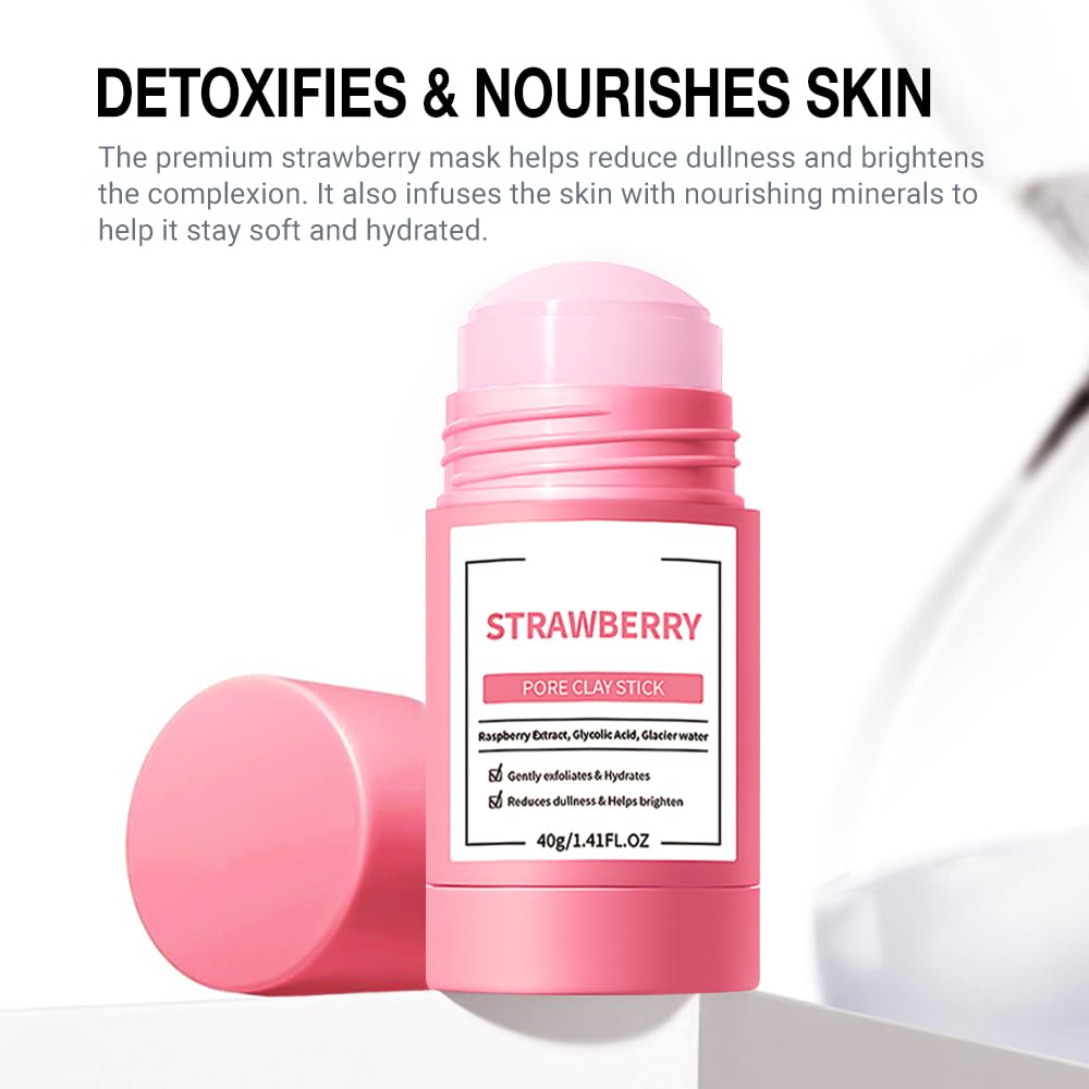 2Pcs Clay Mask For Face, Blackhead Remover For Face, Deep Pore Cleansing, Moisturizing, Skincare Facial Mask for Refining Pores and Controlling Oil (A01#2Pcs Strawberry)