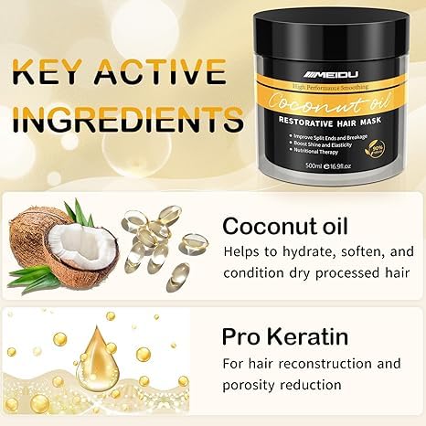 Ivnil Keratin Hair Mask for Damaged Hair, Hair Treatment Mask for Color Treated Hair Deep Conditioner, Coconut Oil Deep Repair Conditioning for All Hair Types