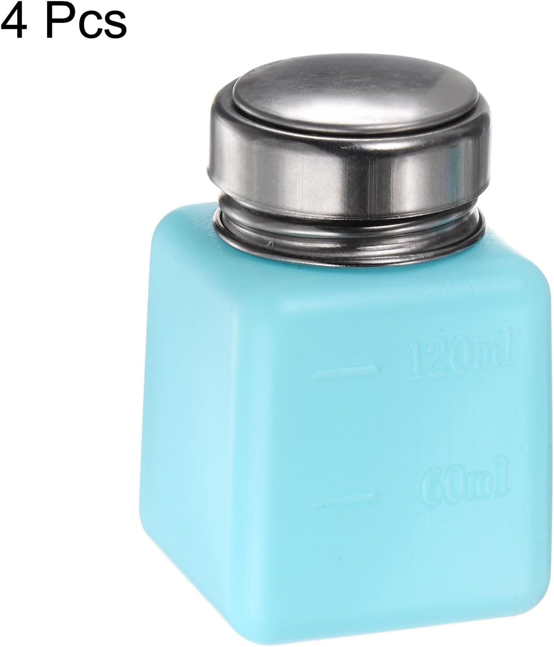 HARFINGTON 4PCS 120ML(4oz) Push Down Alcohol Dispenser Pump Liquid Press Empty Bottles Refillable Container for Acetone Cleanser Nail Polish Remover, Blue
