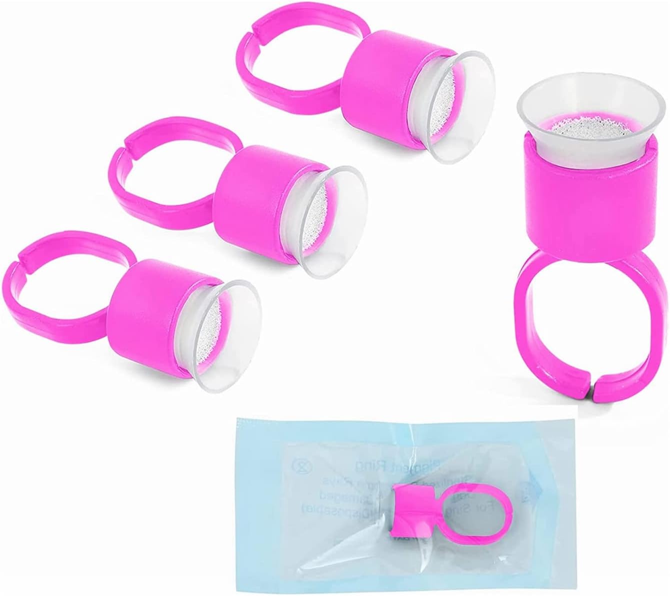 Ink Ring Cups,50pcs Pink Microblading Pigment Glue Rings with Sponge Ink Cups Caps Permanent Makeup Eyelash Eyebrow Extensions Medium Holder for Microblading Supplies(50)