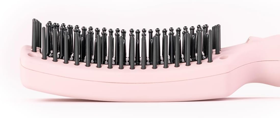 L'ANGE HAIR Le Vite Curve Ceramic Straightening Brush | Heated Straightener Flat Iron for Smooth, Anti Frizz Hair | for All Hair Lengths | Hot Styling Brush for Effortless Straightening (Blush)