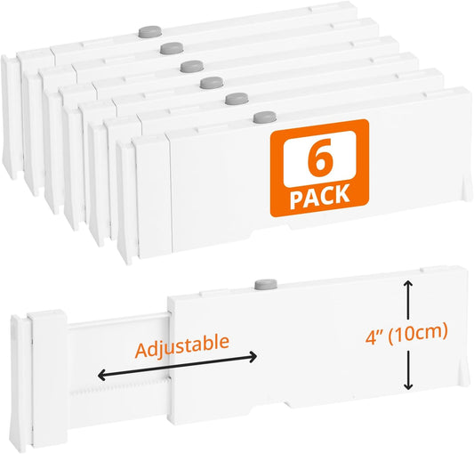 6 Pack 4" High Drawer Dividers, 11"-17" Expandable Drawer Organizer For Clothes, Dresser Drawer Organizer, Warm White Drawer Separators for Baby Clothes, Vanity, Cosmetic, Kitchen and Office Storage