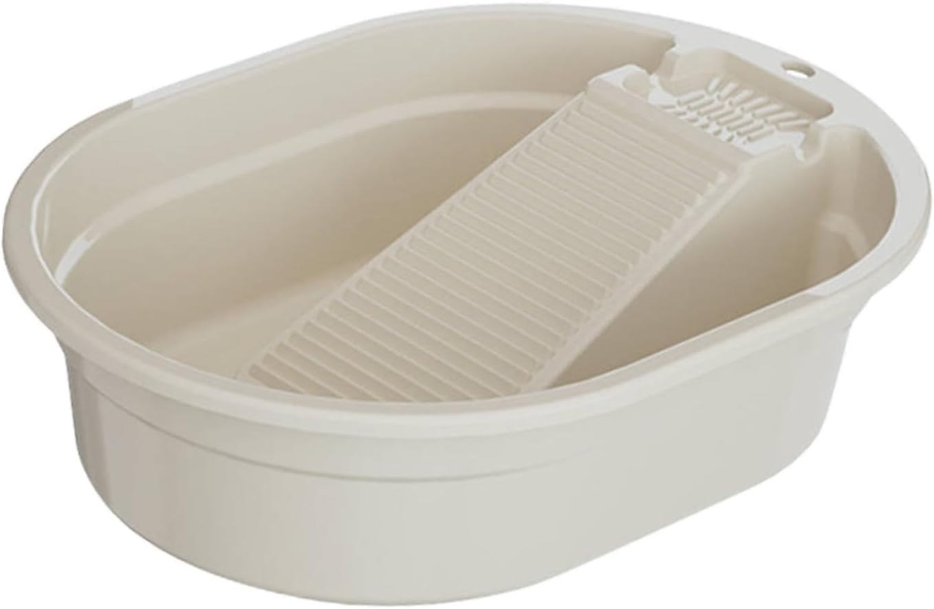Washboard Basin Laundry Basin Convenient Multifunction Portable Wash Tub Scrubbing Board for Dormitory Hand Wash Home Clothes, White
