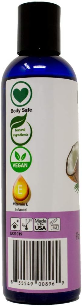 Coconut Flavored Massage Oil for Couples – Edible Massaging Lotion with Vitamin E, Sweet Almond and Coconut Oil is Non Sticky and Gentle on Skin – Natural, Relaxing and Vegan (4 oz)