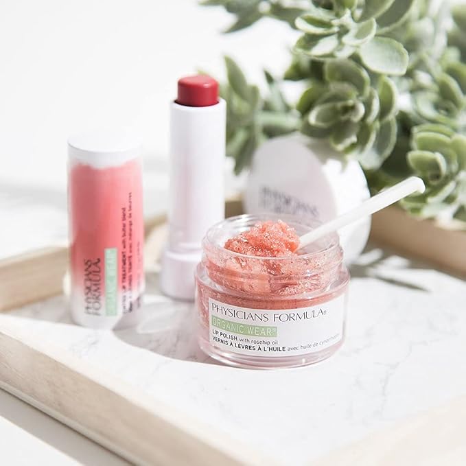 Physician's Formula Organic Wear Lip Polish with Exfoliating Lip Scrub and Skin-Nourishing Organic Ingredients - Lip Treatment for Dry Cats, Hypoallergenic Formula