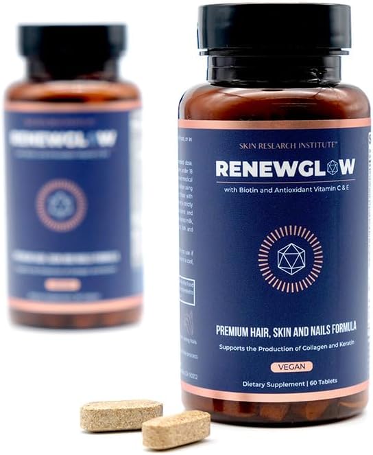 Renewglow Hair Supplement, Proven to Promote Healthy Hair Growth Supports Thicker, Fuller Hair and Healthier Skin, Ages 35 and Up, 2-Pack