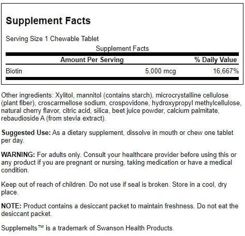 Swanson Sublingual Biotin Vitamin 5000 mcg 60 Chwbls