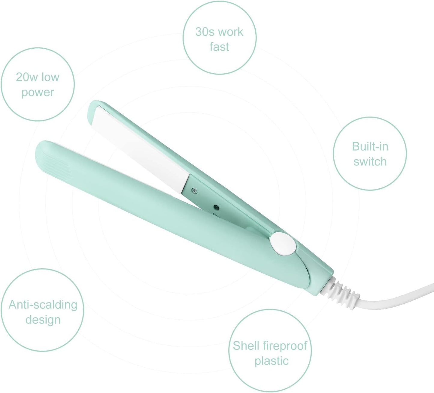 2 in 1 Mini Hair Straightener, US Plug, Ceramic Tourmaline Plate, Beauty Small Lightweight Portable Flat Iron Heating Curler for Home (Green)