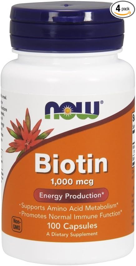 NOW Biotin 1000mcg, 100 Capsules (Pack of 4)
