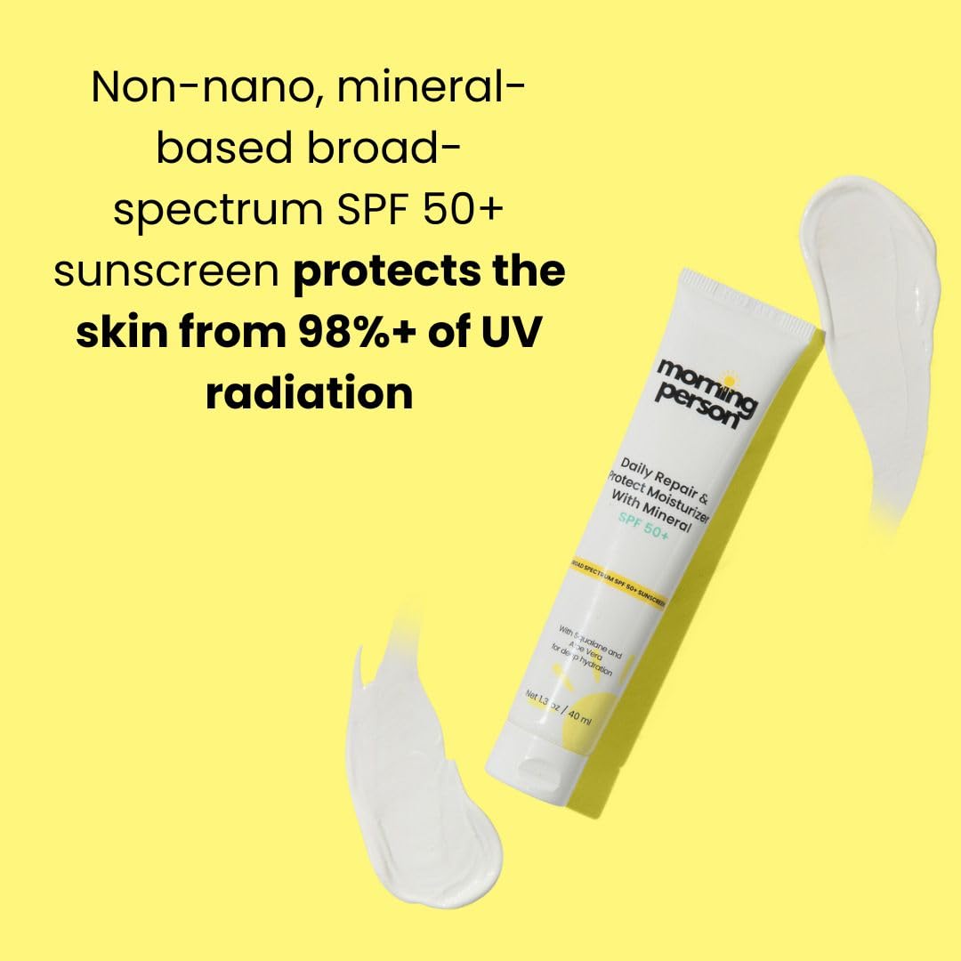Daily Repair & Protect Moisturizer with Mineral Sunscreen Face SPF 50+ I With Squalane and Aloe Vera for Deep Moisture I UVA/UVB & Blue Light Protection I No White Cast I Reef Safe I Vegan