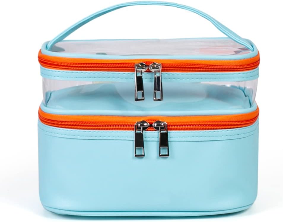 FITINI Large Makeup Bags Double Layer Travel Cosmetic Cases Make-up Organizer Water-resistant Toiletry Bags for Women Makeup Brush Storage Bag,Light Blue