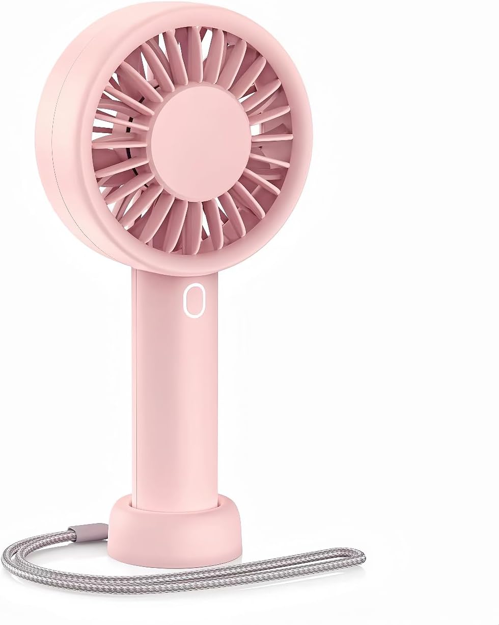 Portable Handheld Fan, USB Personal Fan Rechargeable Battery Operated 10H Working Cooling Time Mini Small Design with Base for Desktop/Travel/Outdoor/Vacation/Concerts/Lash Makeup-Pink