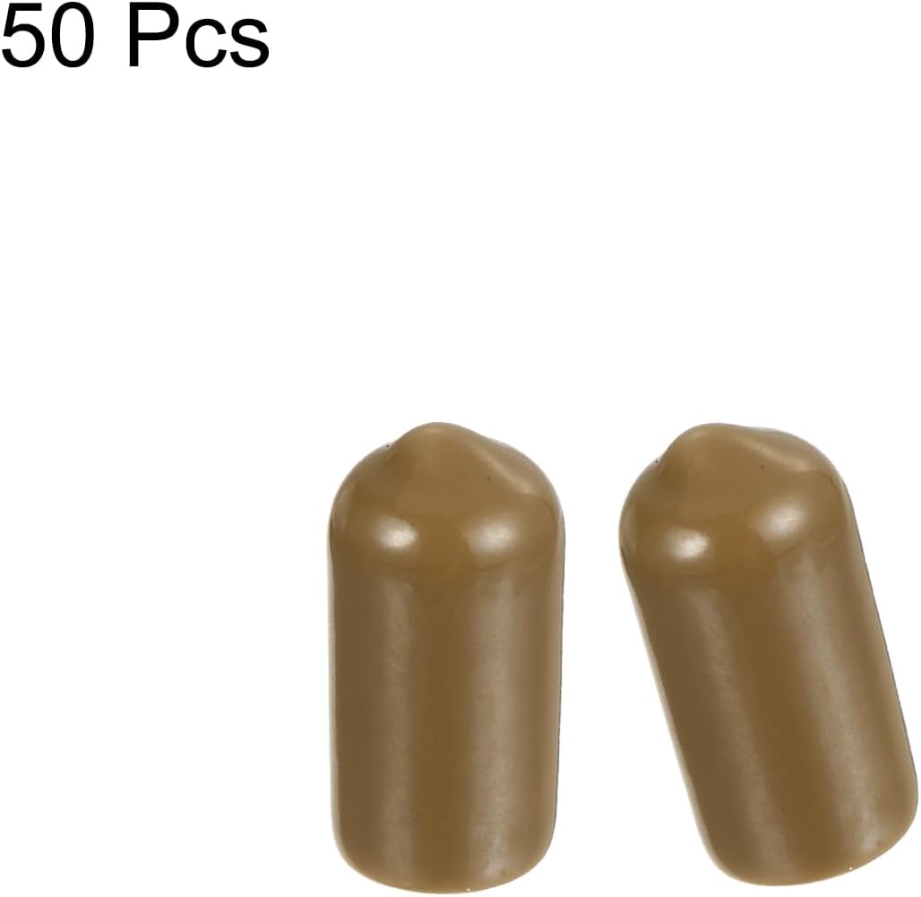 uxcell 50pcs Rubber End Caps 7mm ID Vinyl PVC Round Tube Bolt Cap Cover Screw Thread Protectors Light Brown, 0.28 inch